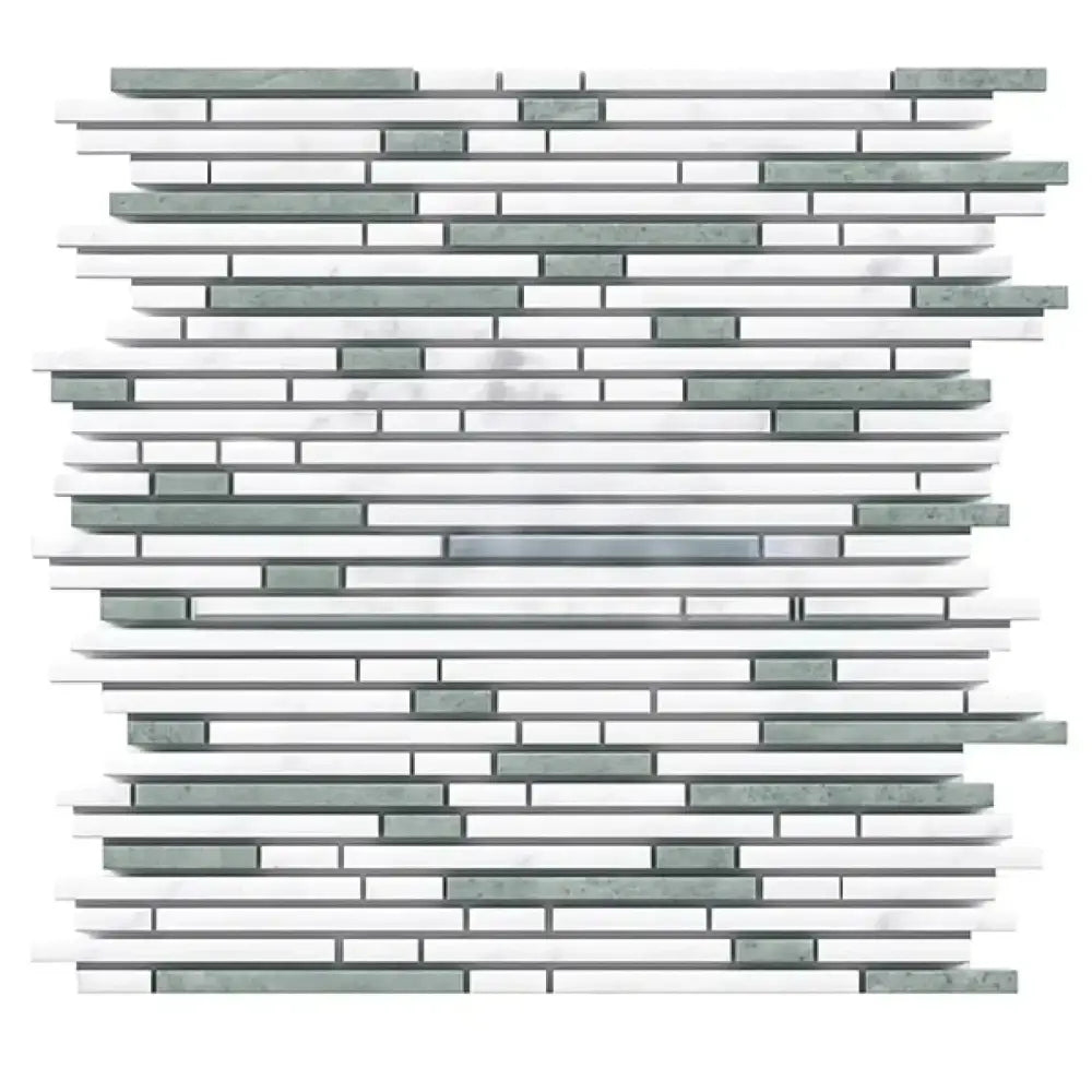 Horizontal mosaic tile pattern featuring Thassos Supreme marble for elegant flooring