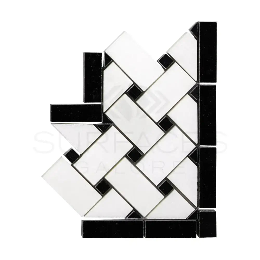 Thassos Supreme Basketweave Border CORNER (w/ Black) Marble-American Stone