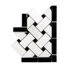 Black and white mosaic tile corner of Thassos Supreme Basketweave Border with Black marble