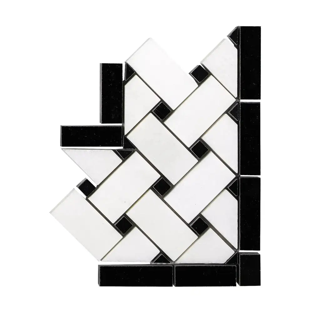 Thassos Supreme Basketweave Border CORNER (w/ Black) Marble-American Stone