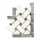 Herringbone tile mosaic from Thassos Supreme Basketweave Border Corner with Blue-Gray Marble