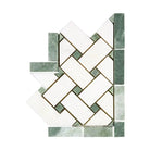 Herringbone tile mosaic from Thassos Supreme Basketweave Border Corner with Ming-Green marble