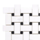 White and black woven tile pattern from Thassos Supreme Basketweave Mosaic with polished finish