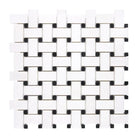 Woven white and black tile mosaic from Thassos Supreme Basketweave Marble Collection