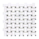 Woven white and gray mosaic tile for Thassos Supreme Basketweave Marble Mosaic