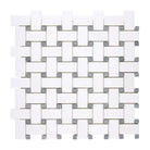 White and gray woven tile pattern in Thassos Supreme Basketweave Mosaic with Blue-Gray marble