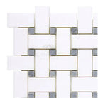 White and gray basketweave tile from Thassos Supreme Mosaic with blue-gray marble finish