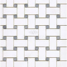 White and gray basketweave marble tile pattern in Thassos Supreme Mosaic with Blue-Gray finish