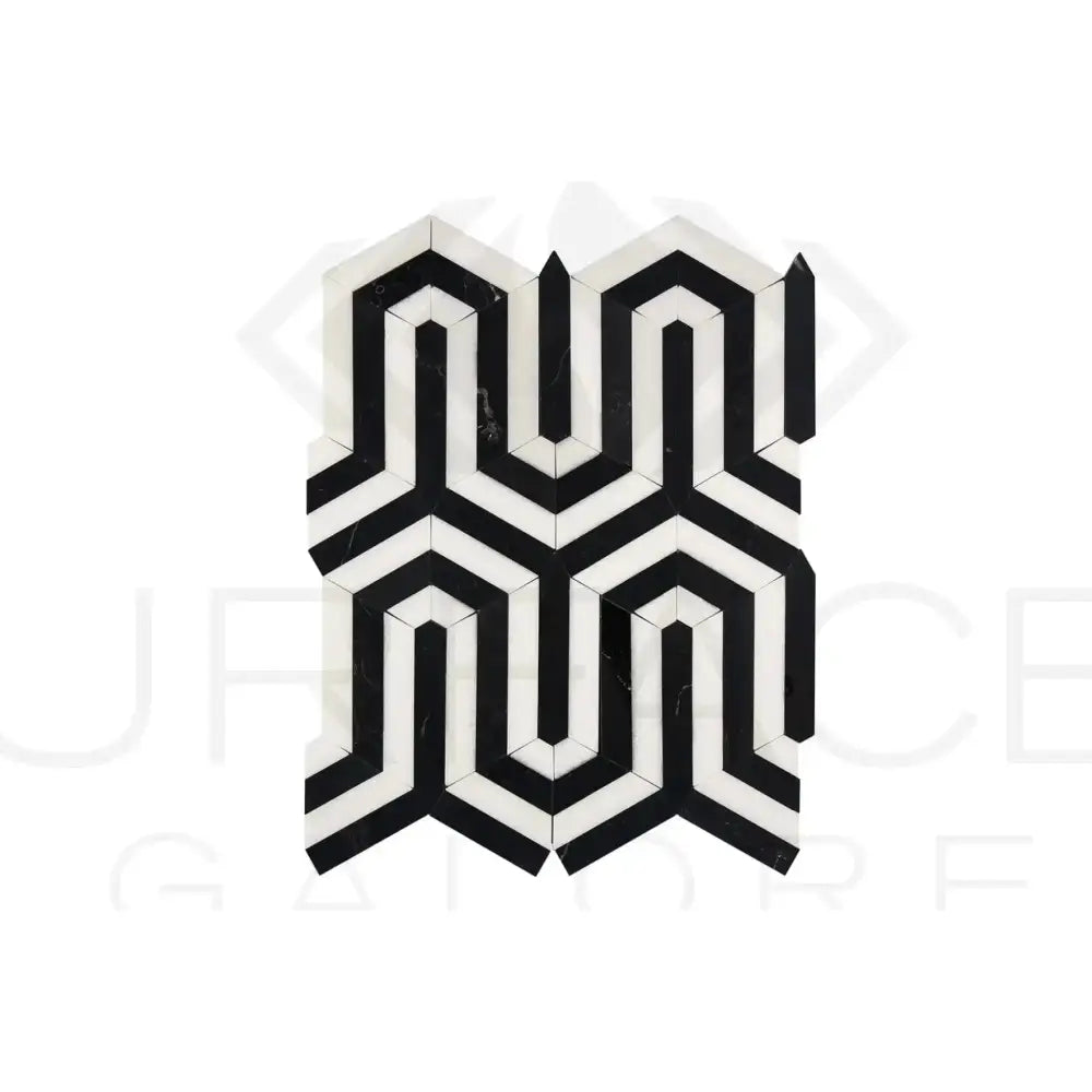 Thassos Supreme Berlinetta Design (w/ Black) Mosaic Marble-American Stone