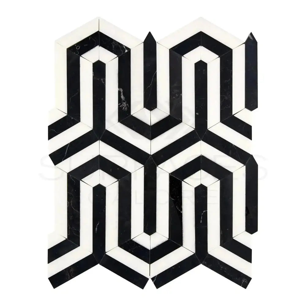 Black and white geometric tile pattern from Thassos Supreme Berlinetta Mosaic Marble