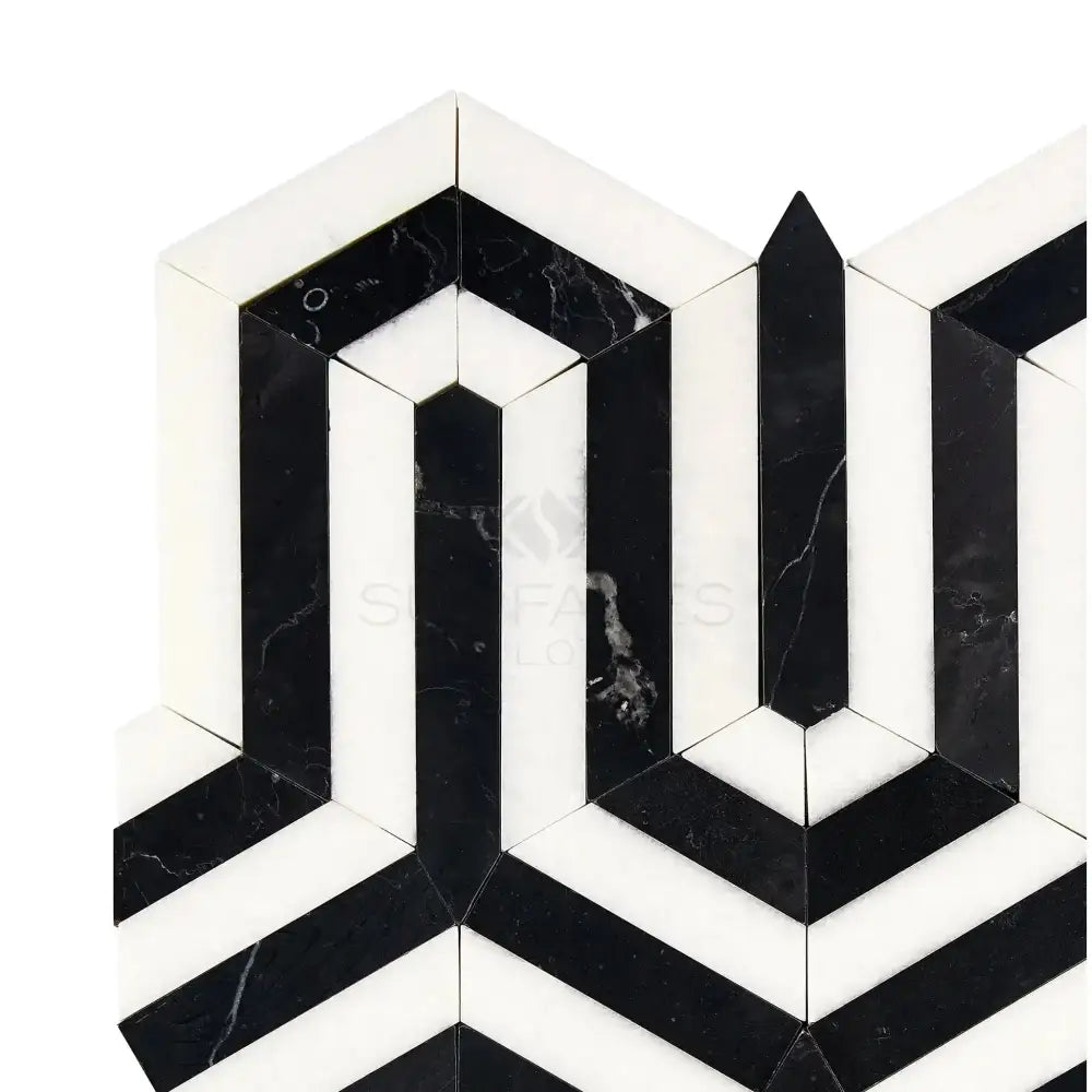 Black and white geometric tile pattern from Thassos Supreme Berlinetta Marble Mosaic