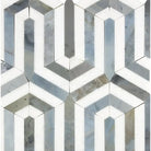 Geometric marble tile pattern in Thassos Supreme Berlinetta Blue-Gray Mosaic