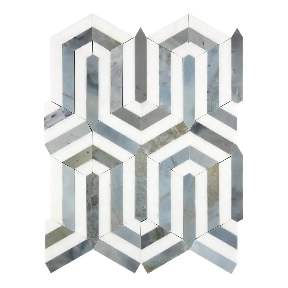 Hexagonal mosaic tile pattern from Thassos Supreme Berlinetta Design with Blue-Gray marble