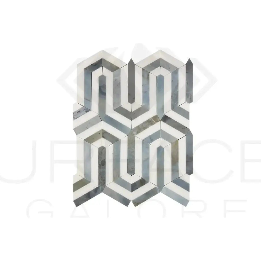 Geometric Thassos Supreme Berlinetta Design marble mosaic tile with blue-gray finish