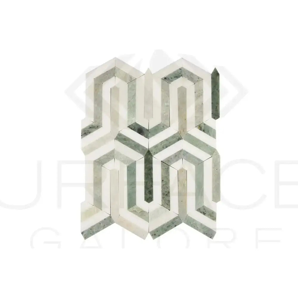Thassos Supreme Berlinetta Design (w/ Ming-Green) Mosaic Marble-American Stone