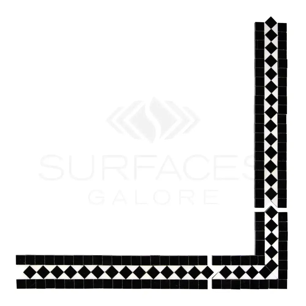 Black and white mosaic tile corner from Thassos Supreme BIAS Border Corner Marble collection