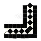 Black and white mosaic tile corner of Thassos Supreme BIAS Border Corner with Black marble