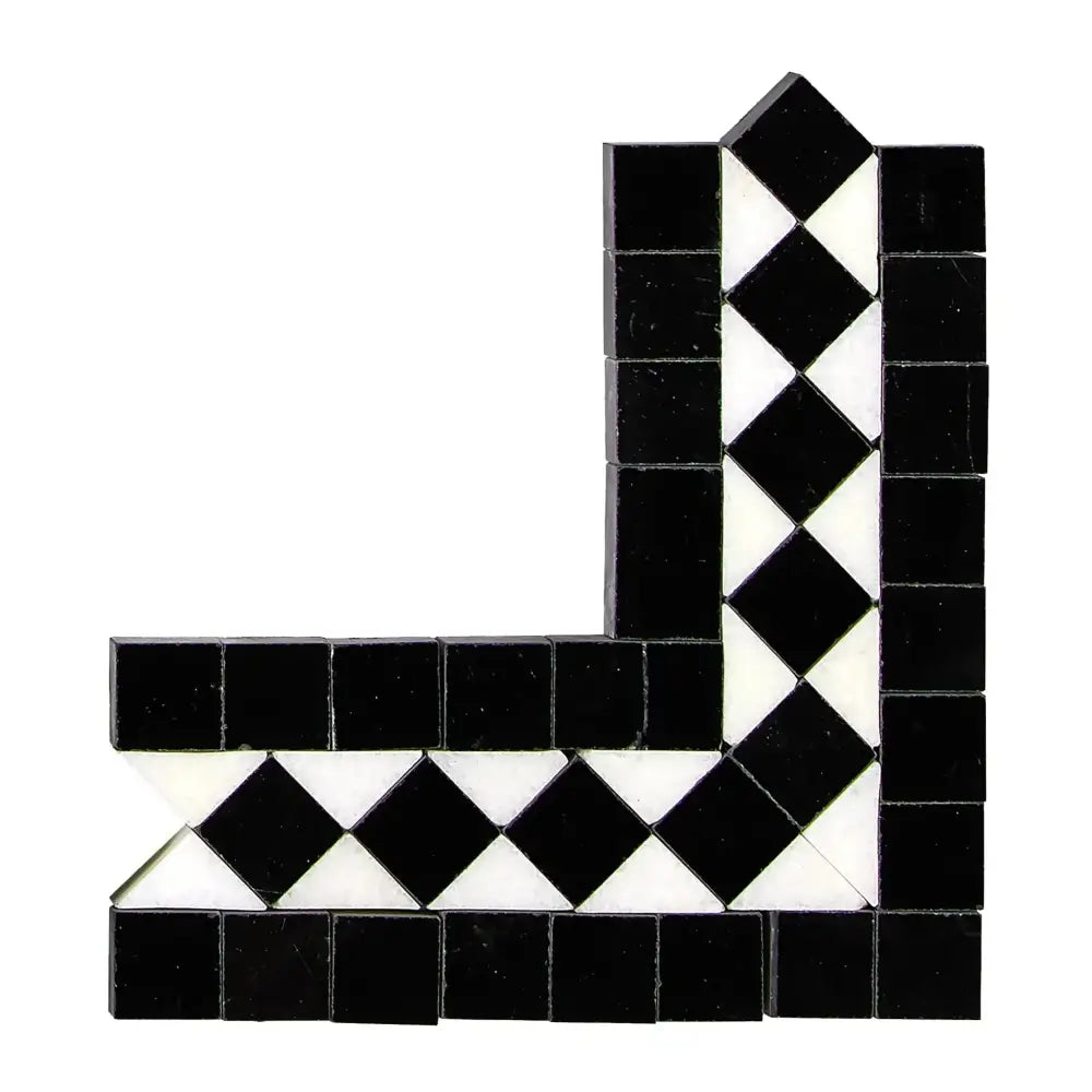 Black and white mosaic tile corner for Thassos Supreme BIAS Border Corner Marble