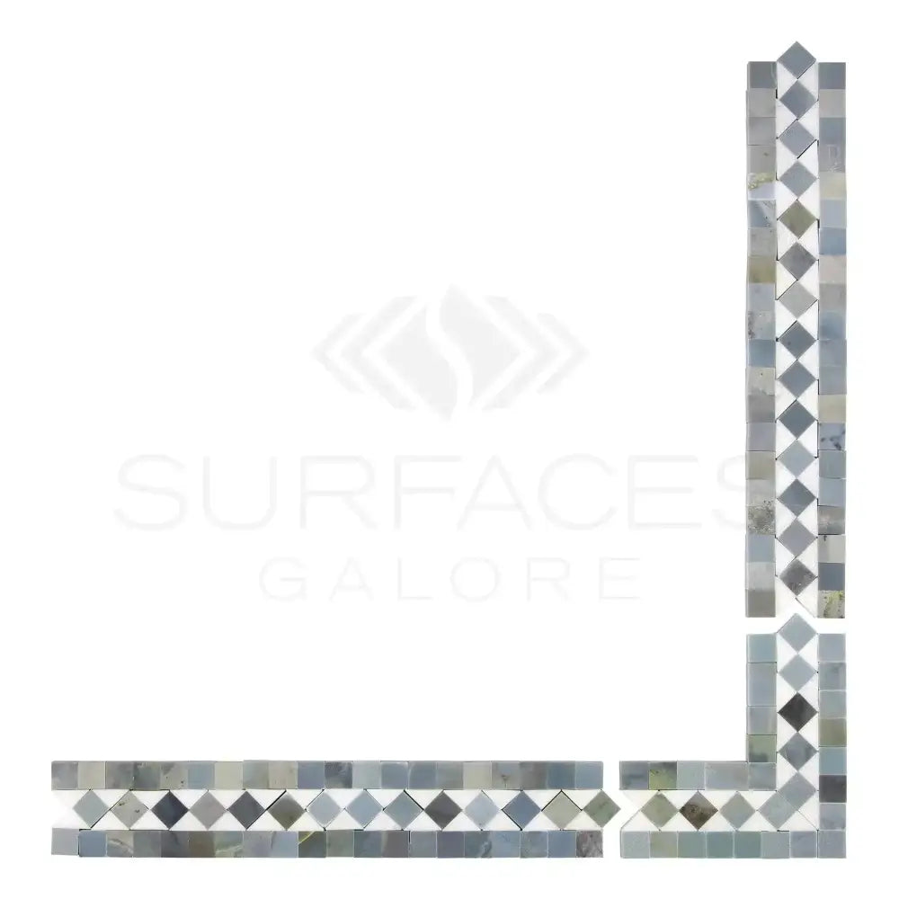 Mosaic tile corner border from Thassos Supreme BIAS Border Corner with Blue-Gray Marble