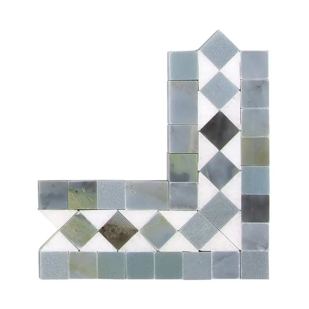 Corner mosaic tile border from Thassos Supreme BIAS with Blue-Gray Marble finish