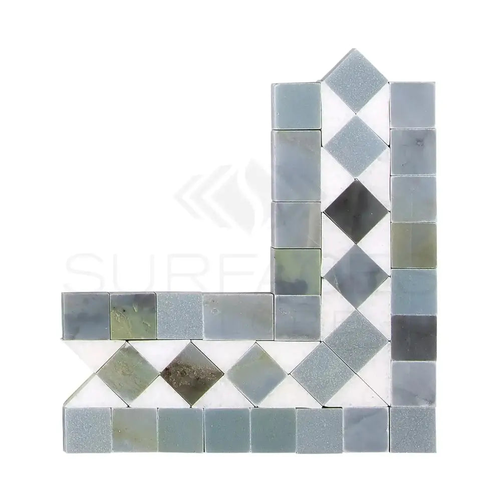 Corner mosaic tile border from Thassos Supreme BIAS with Blue-Gray Marble finish