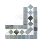 Corner mosaic tile border from Thassos Supreme BIAS with Blue-Gray Marble finish