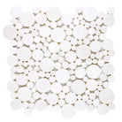 White circular mosaic tile from Thassos Supreme Bubbles Marble collection