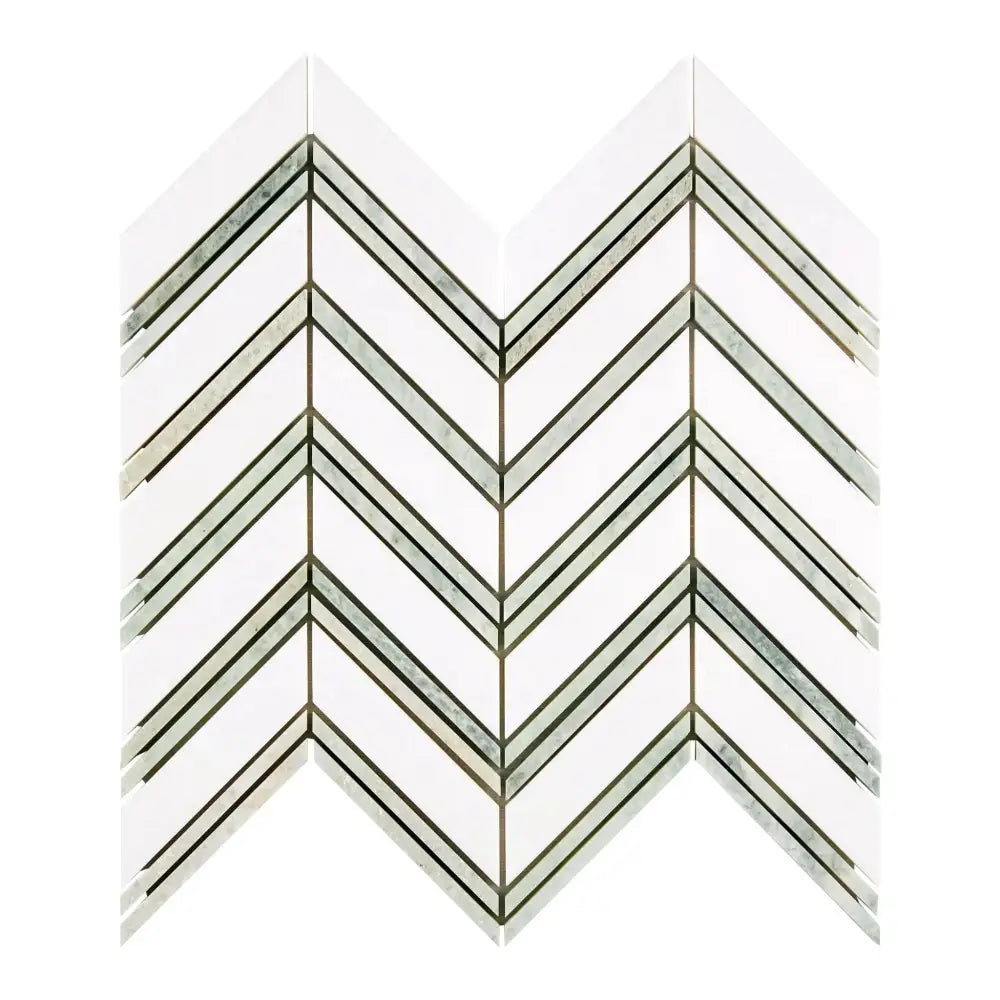 Thassos Supreme Chevron (LARGE) (w/ Ming-Green) Mosaic Marble-American Stone