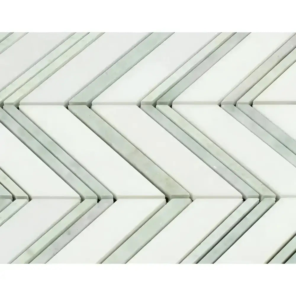 Chevron patterned tile from Thassos Supreme Mosaic Marble in Ming-Green finish