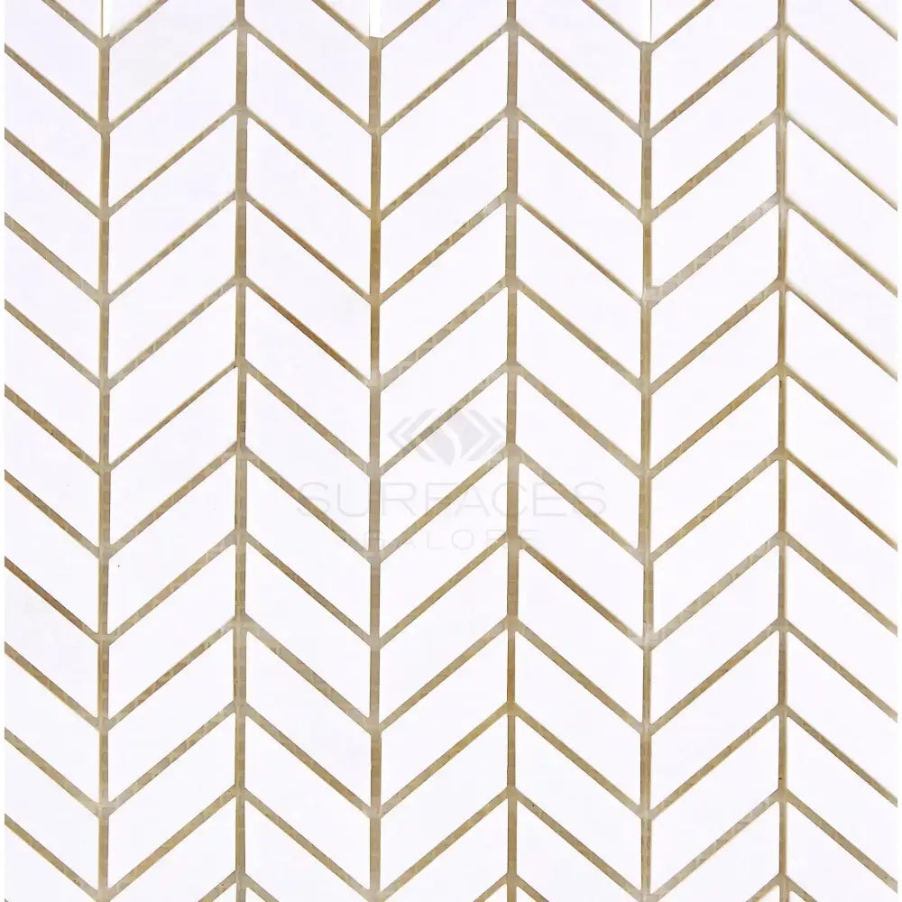Chevron patterned tile from Thassos Supreme Mini Mosaic Marble collection