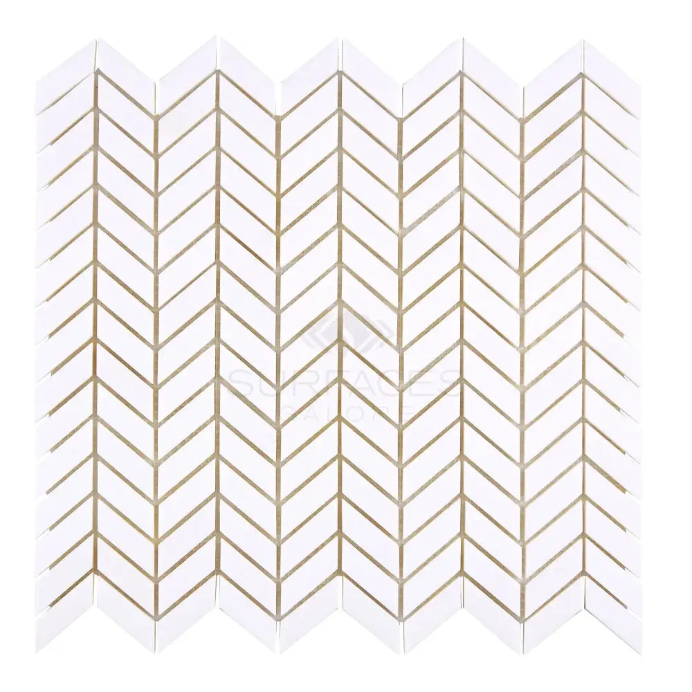 White chevron mosaic tile from Thassos Supreme Chevron Mini Marble collection