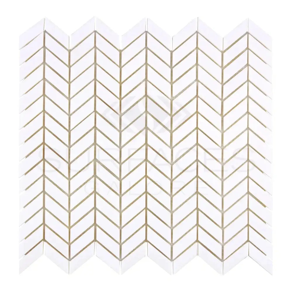 White chevron mosaic tile from Thassos Supreme Supreme Chevron Mini Marble collection