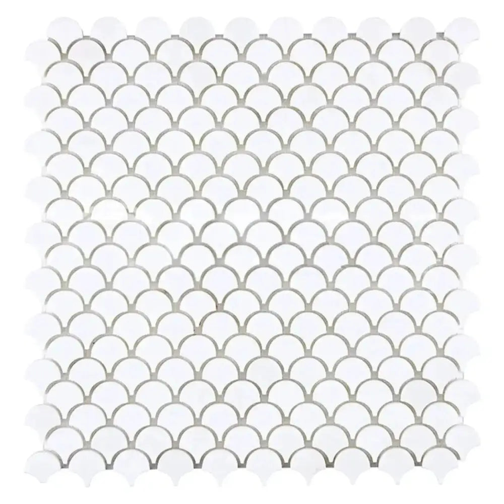 White scallop tile mosaic from Thassos Supreme Supreme FAN Raindrop Marble collection