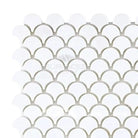 White scallop tile mosaic in Thassos Supreme Raindrop Marble for elegant flooring or backsplash