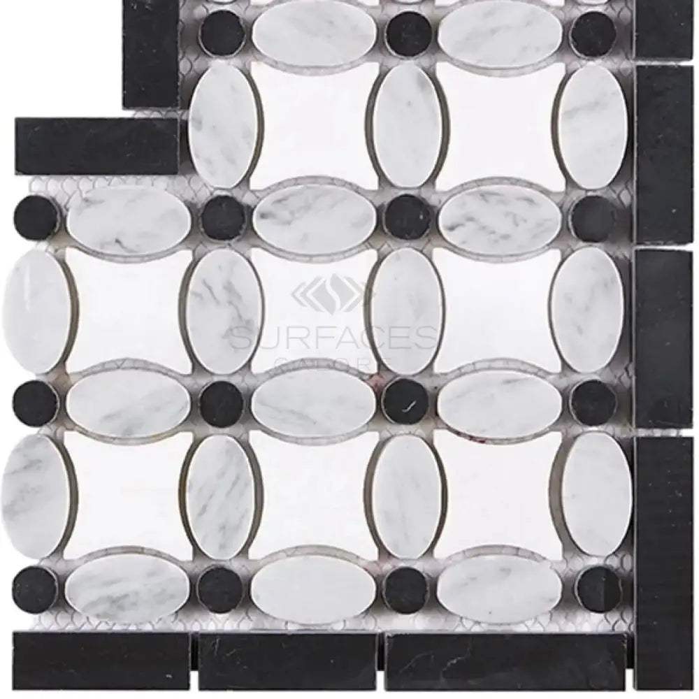 Black white and marble mosaic tile for Thassos Supreme Florida Flower Border Corner