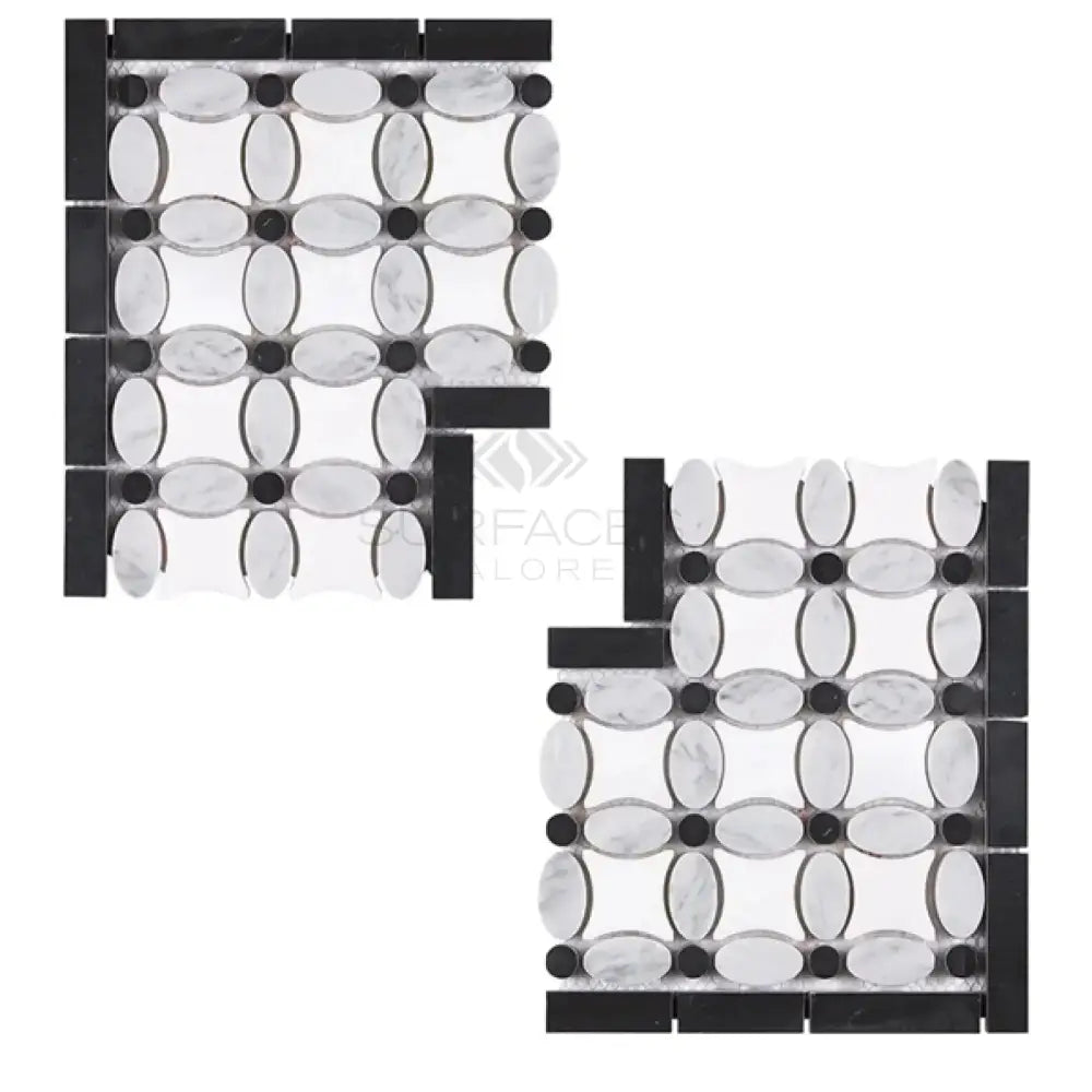 Black and white mosaic tile pattern from Thassos Supreme Florida Flower Border Corner marble
