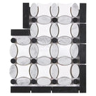 Black and white marble mosaic tile from Thassos Supreme Florida Flower Border Corner collection