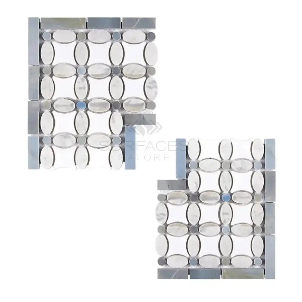 Decorative tile sections from Thassos Supreme Florida Flower Border Corner in blue-gray marble