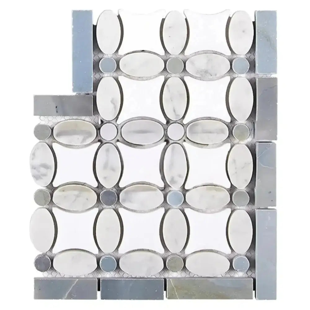 Mosaic tile sheet with oval and round Thassos marble pieces for Florida Flower Border corner