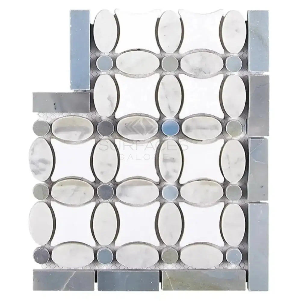 Thassos Supreme Florida Flower Border CORNER (Blue-Gray) Marble-American Stone