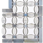 Mosaic tile sheet featuring Thassos Supreme Florida Flower Border Corner Blue-Gray Marble