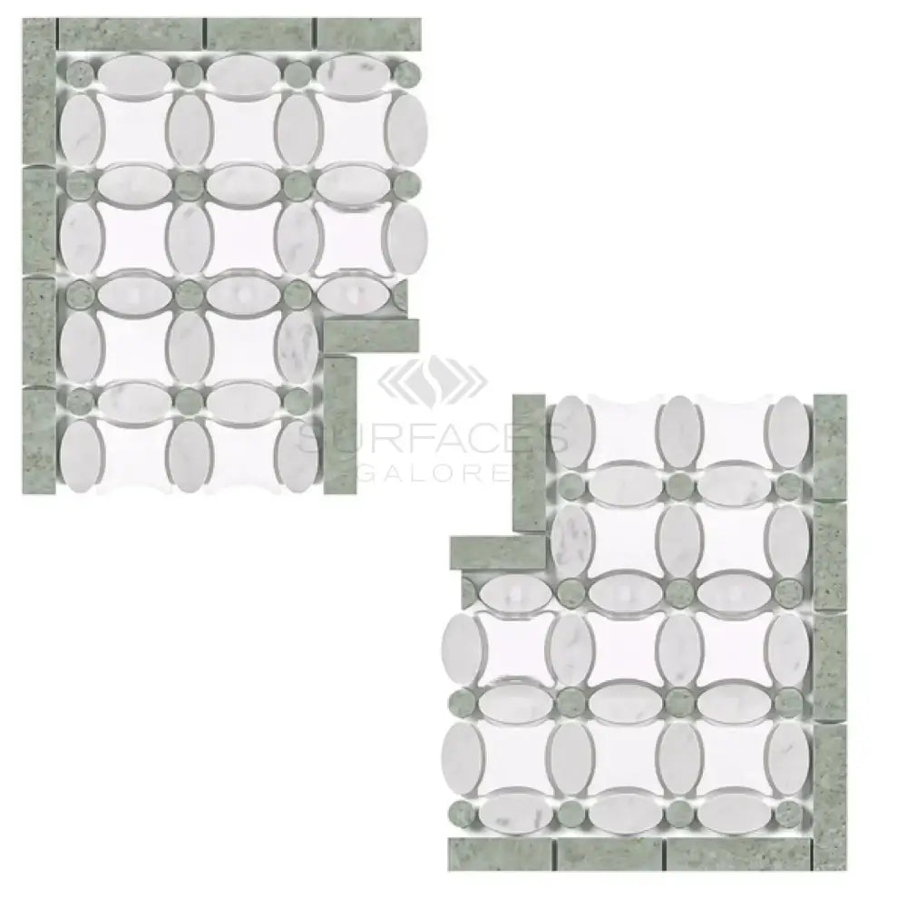 Decorative marble tile pattern for Thassos Supreme Florida Flower Border Corner in Ming-Green
