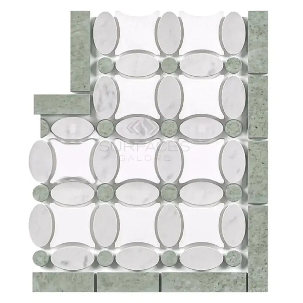Decorative marble tile pattern from Thassos Supreme Florida Flower Border Corner Ming-Green