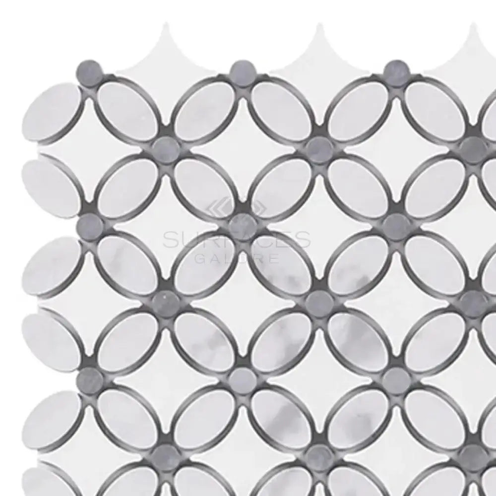 Thassos Supreme Florida Flower Mosaic (Thassos Supreme +White Carrara(Oval)+Blue-Gray (Dots)) Marble-American Stone