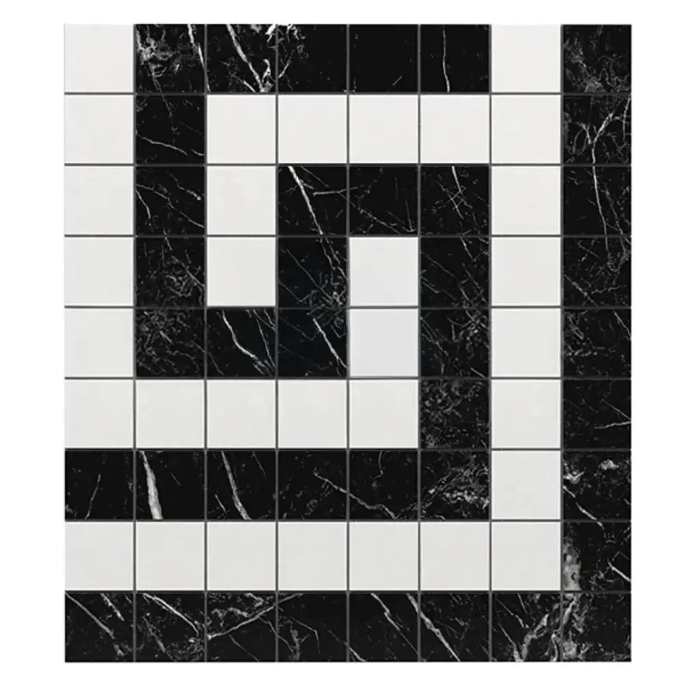 Black and white mosaic tile pattern from Thassos Supreme Greek Key Border Marble