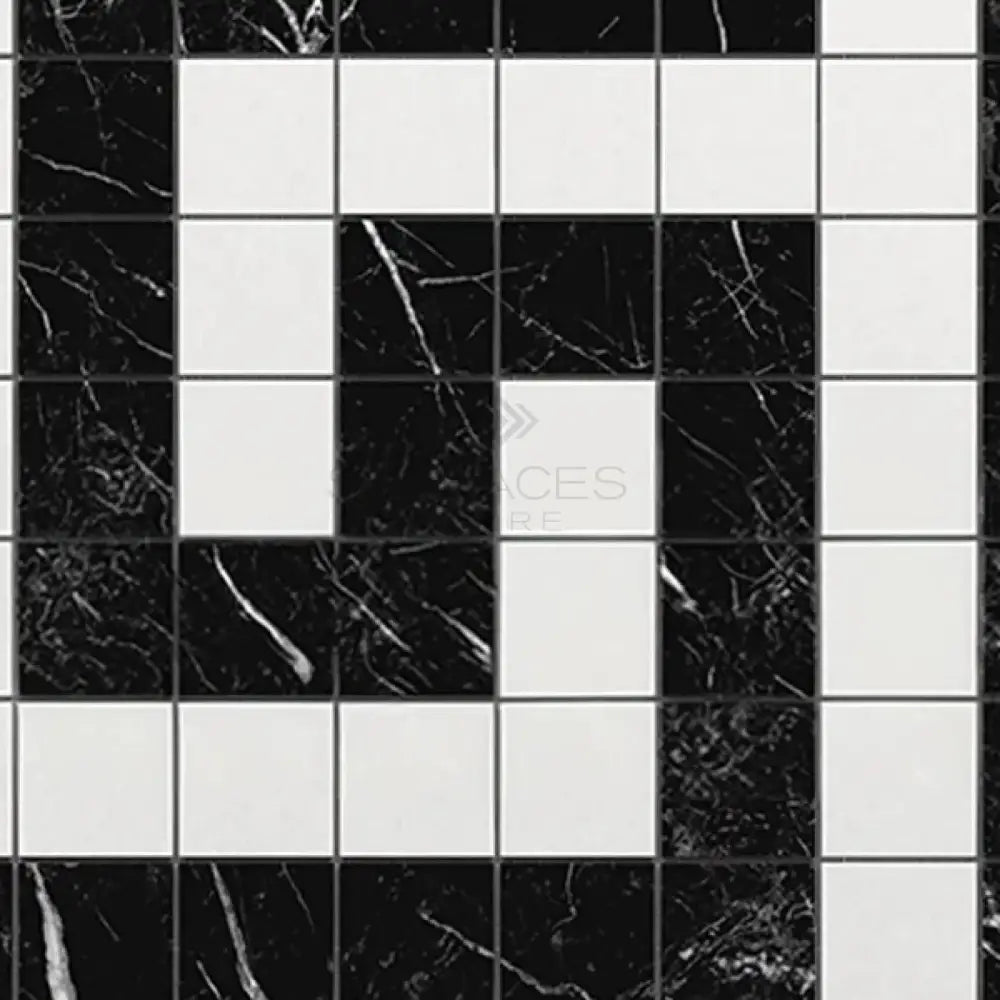 Black and white checkered tile pattern from Thassos Supreme Greek Key Border CORNER Marble