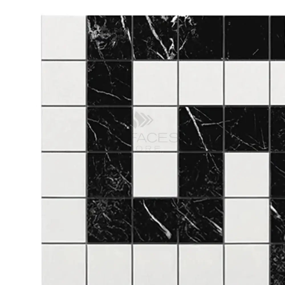Black and white checkered tile pattern on Thassos Supreme Greek Key Border Corner marble