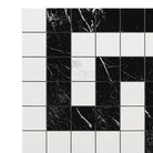 Black and white checkered tile pattern on Thassos Supreme Greek Key Border Corner marble