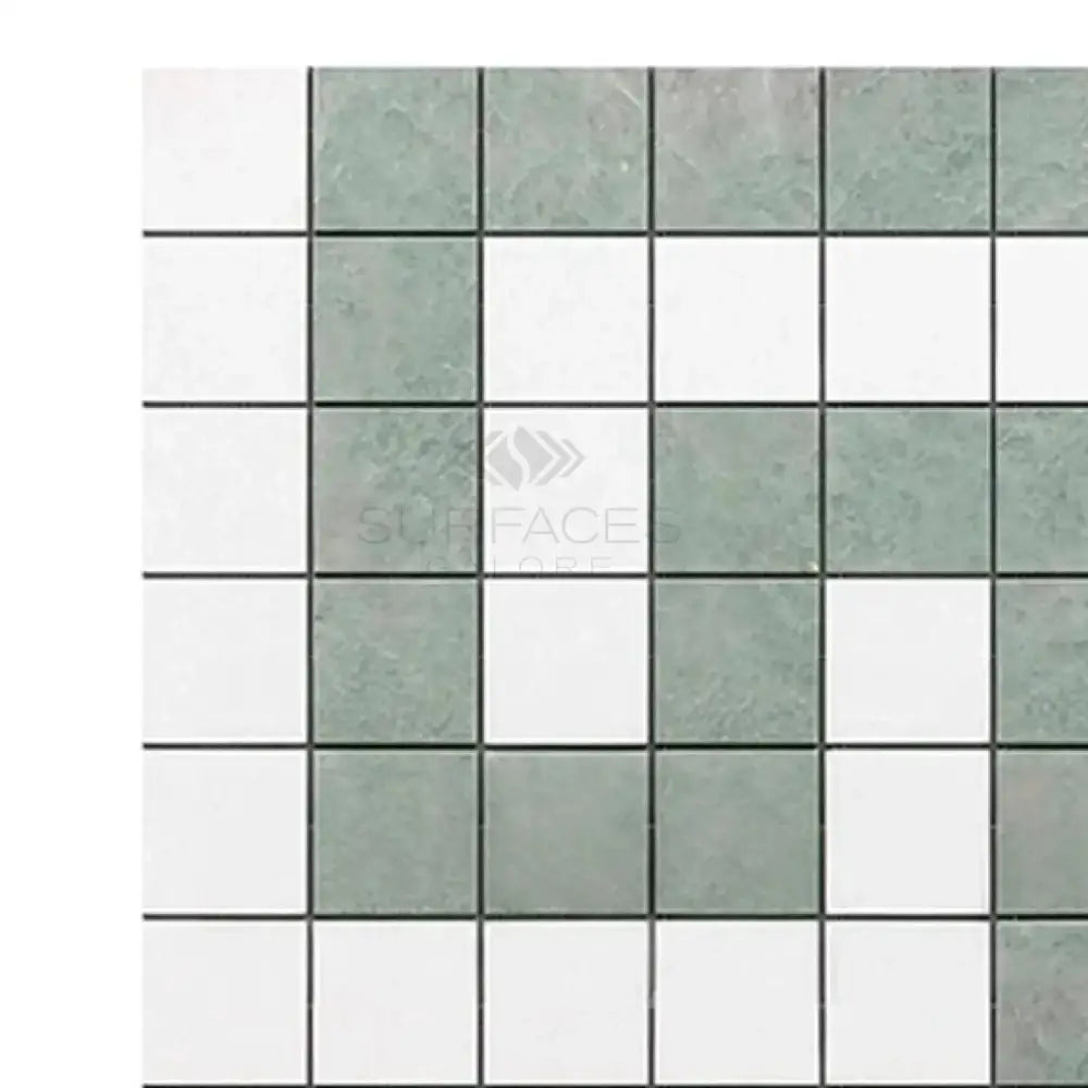 Green and white checkered tile for Thassos Supreme Greek Key Border Corner