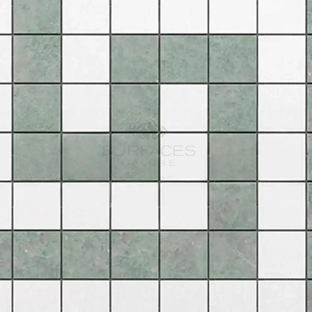 Alternating green and white square tiles from Thassos Supreme Greek Key Border Corner